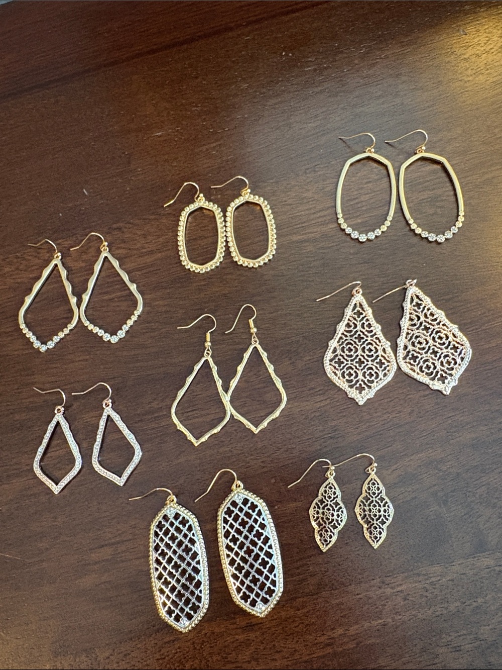 Gold Tone Filigree and Geometric Drop Earrings - Set of Styles Fashion Jewelry